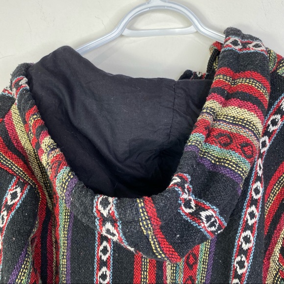 Vintage Hand Woven Baja Hoodie Multicolour Tapestry Wood Toggles Boho Hippie S - Picture 13 of 14